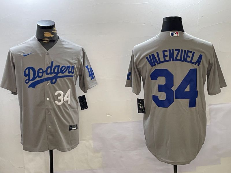Men Los Angeles Dodgers #34 Valenzuela Grey Game 2024 Nike MLB Jersey style 11202->los angeles dodgers->MLB Jersey